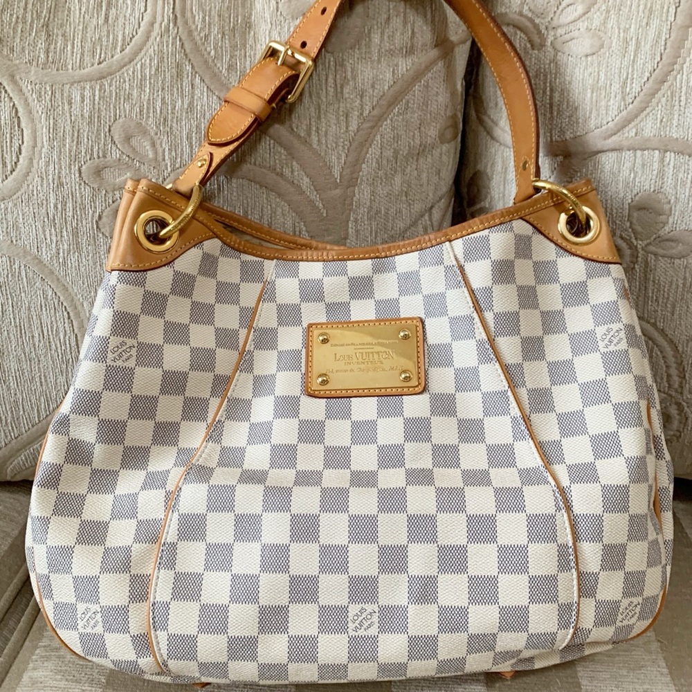 Louis Vuitton damier azur Checkered Shoulder Bag with Tan Accents - Picture 8 of 13